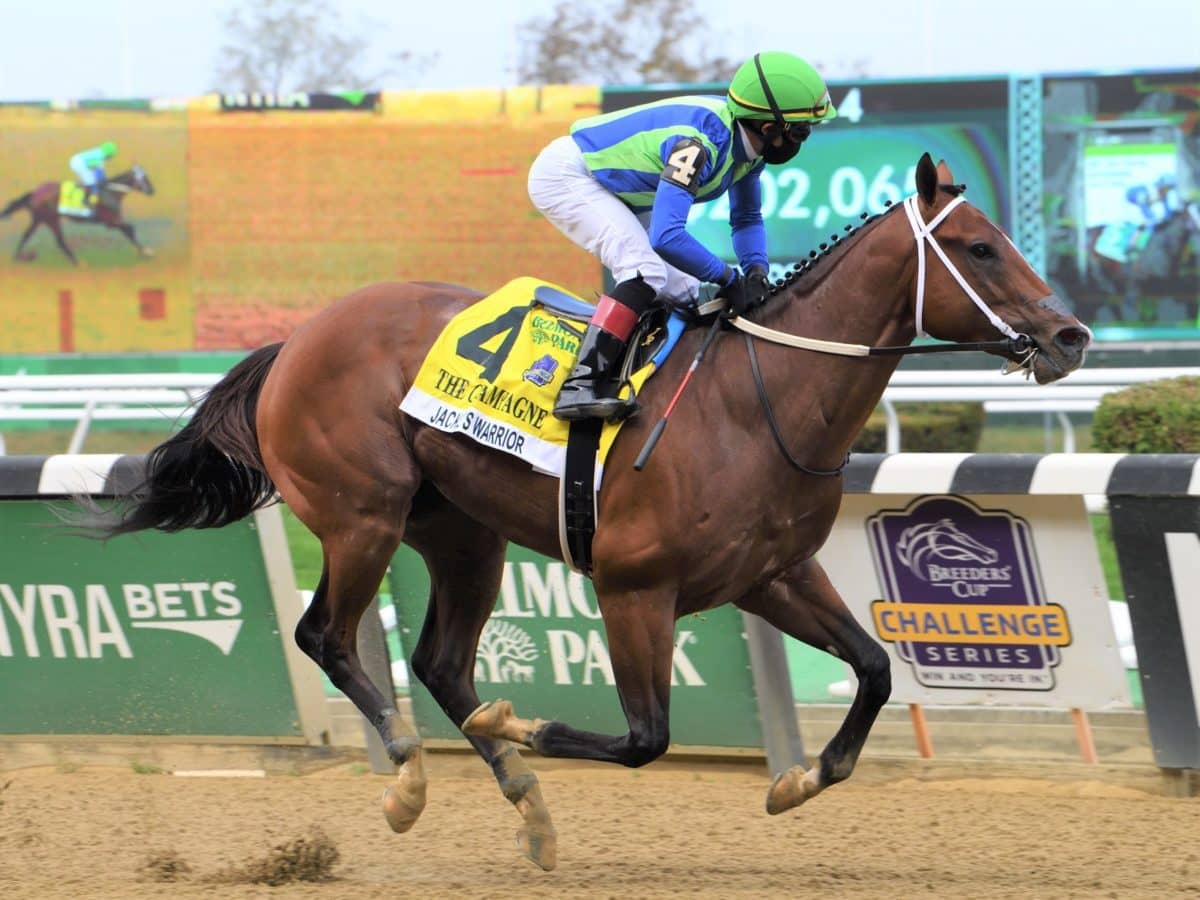 Jackie's Warrior earns a 100 Beyer winning the Champagne-G1 | NYRA photo