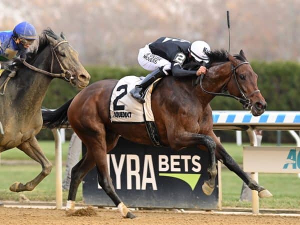 Sixtythreecaliber holds off Kathleen O. in the 2022 Comely S. (G3) - NYRA photo