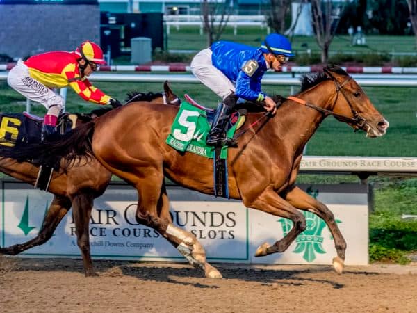 Pretty Mischievous and Tyler Gaffalione win the Rachel Alexandra S. (G2) - Hodges photo